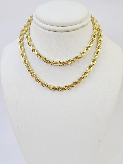 10k Real Solid Yellow Gold Rope Chain Women Men Diamond Cut 4mm 20 Inches - Reva Jeweler