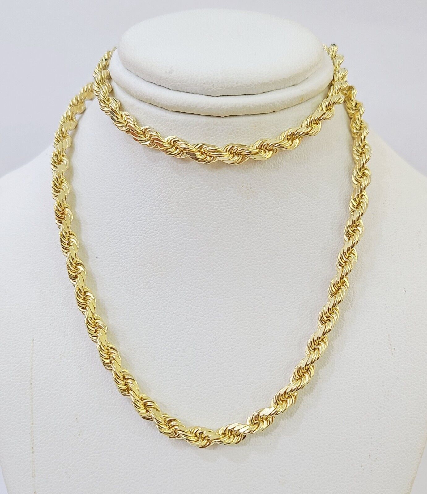 10k Real Solid Yellow Gold Rope Chain Women Men Diamond Cut 4mm 20 Inches - Reva Jeweler