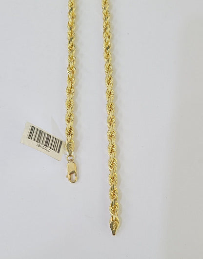 10k Real Solid Yellow Gold Rope Chain Women Men Diamond Cut 4mm 20 Inches - Reva Jeweler