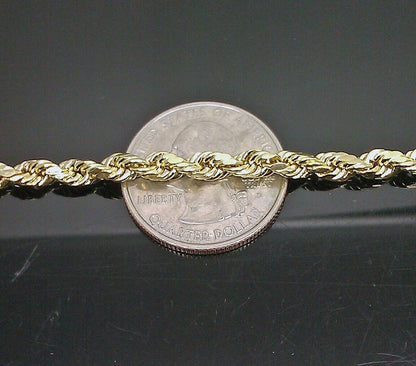 10k Real Solid Yellow Gold Rope Chain Women Men Diamond Cut 4mm 20 Inches - Reva Jeweler