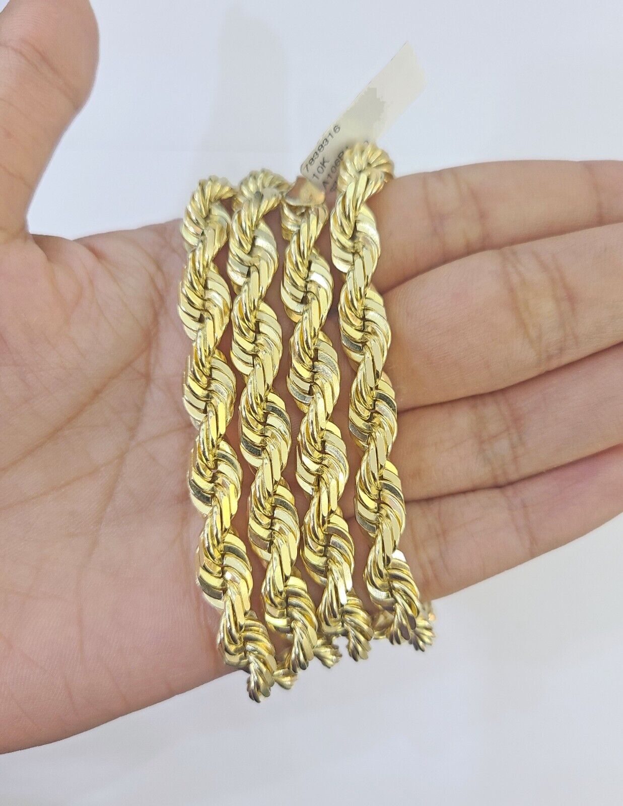 10k Real Solid Yellow Gold Rope Chain Women Men Diamond Cut 7mm 28 Inches - Reva Jeweler