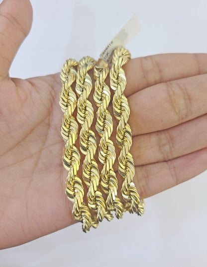10k Real Solid Yellow Gold Rope Chain Women Men Diamond Cut 7mm 28 Inches - Reva Jeweler