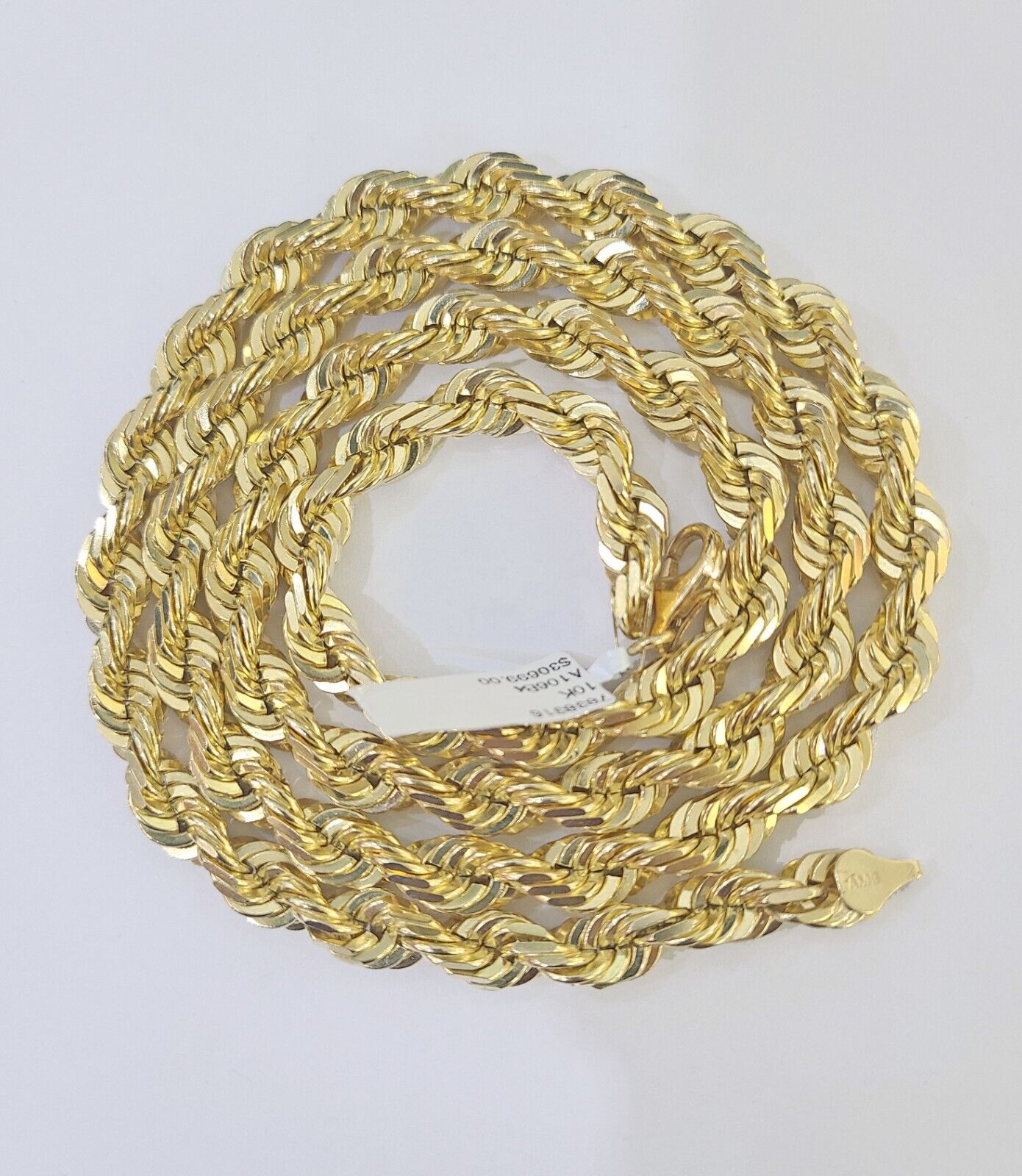 10k Real Solid Yellow Gold Rope Chain Women Men Diamond Cut 7mm 28 Inches - Reva Jeweler