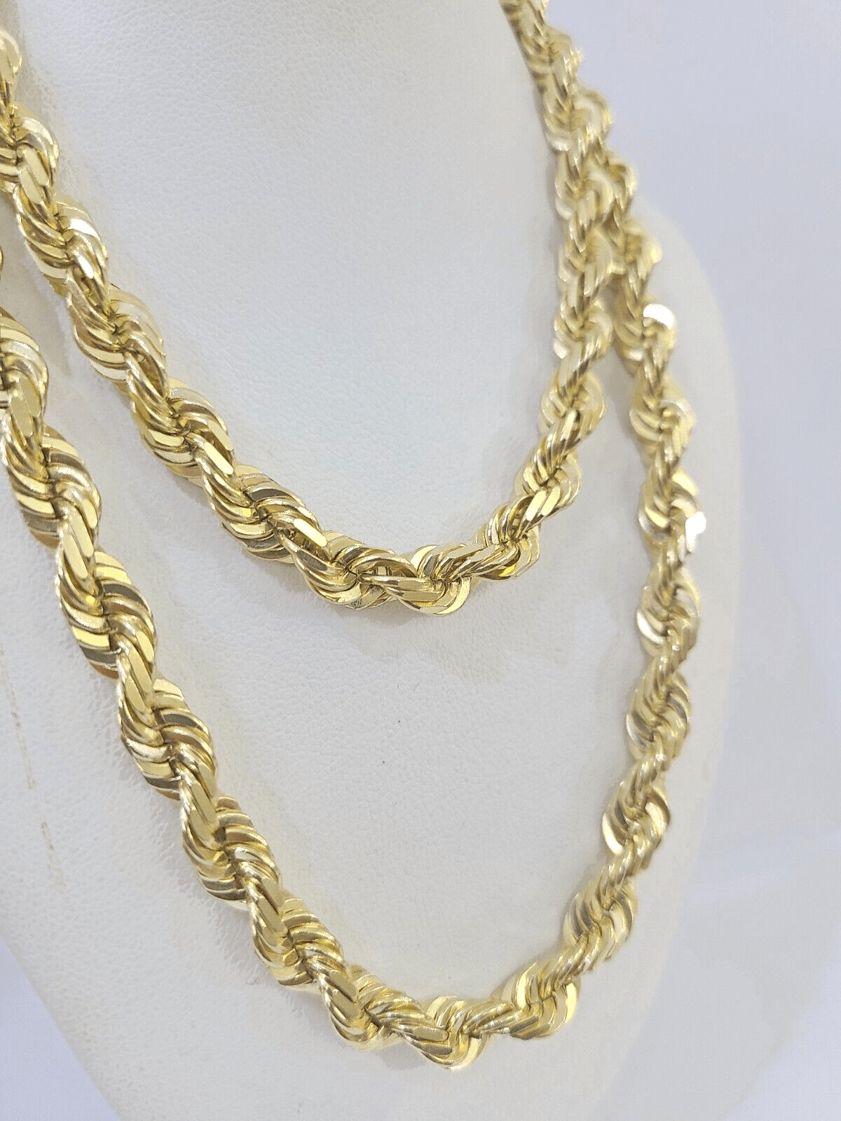 10k Real Solid Yellow Gold Rope Chain Women Men Diamond Cut 7mm 28 Inches - Reva Jeweler