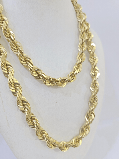 10k Real Solid Yellow Gold Rope Chain Women Men Diamond Cut 7mm 28 Inches - Reva Jeweler