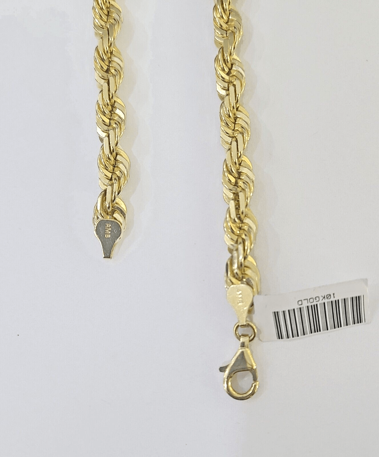 10k Real Solid Yellow Gold Rope Chain Women Men Diamond Cut 7mm 28 Inches - Reva Jeweler