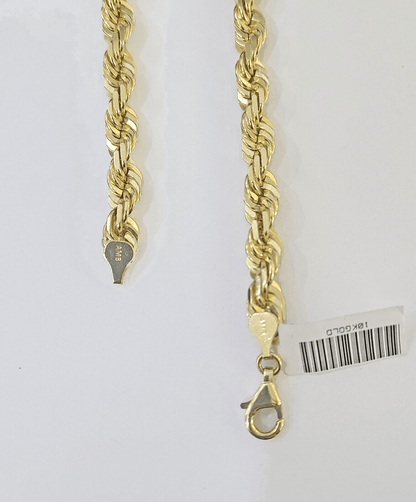 10k Real Solid Yellow Gold Rope Chain Women Men Diamond Cut 7mm 28 Inches - Reva Jeweler