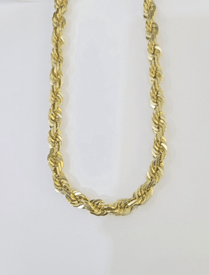 10k Real Solid Yellow Gold Rope Chain Women Men Diamond Cut 7mm 28 Inches - Reva Jeweler