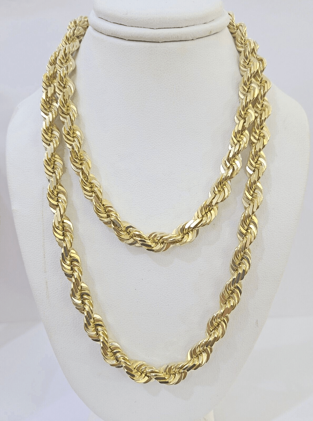 10k Real Solid Yellow Gold Rope Chain Women Men Diamond Cut 7mm 28 Inches - Reva Jeweler