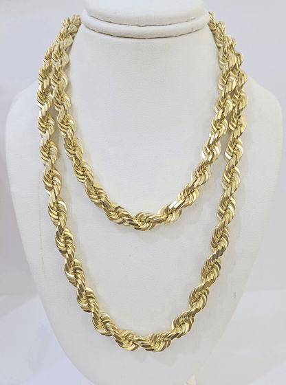 10k Real Solid Yellow Gold Rope Chain Women Men Diamond Cut 7mm 28 Inches - Reva Jeweler