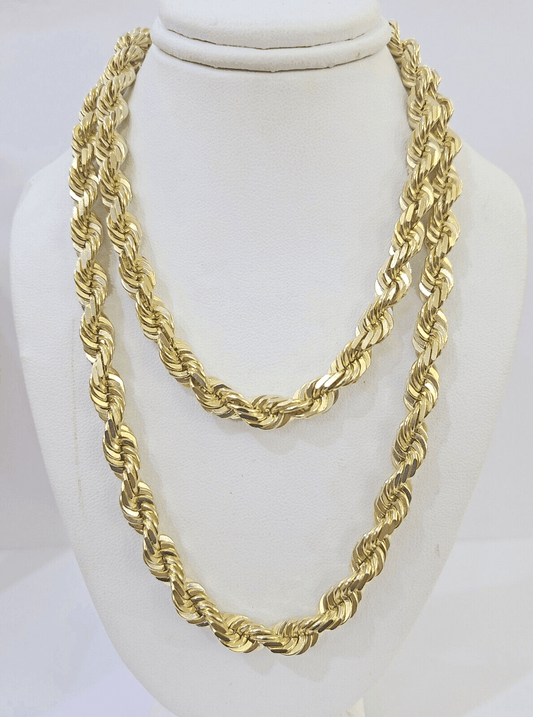 10k Real Solid Yellow Gold Rope Chain Women Men Diamond Cut 7mm 28 Inches - Reva Jeweler