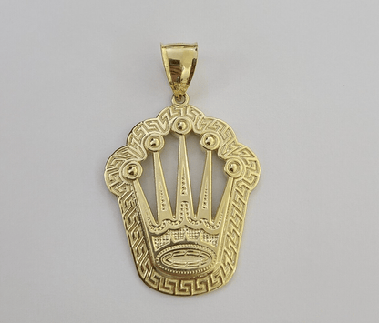 10K Real Yellow Gold Crown Charm Pendant Gold Royal Crown 2" Inch 10kt - Reva Jeweler