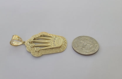 10K Real Yellow Gold Crown Charm Pendant Gold Royal Crown 2" Inch 10kt - Reva Jeweler