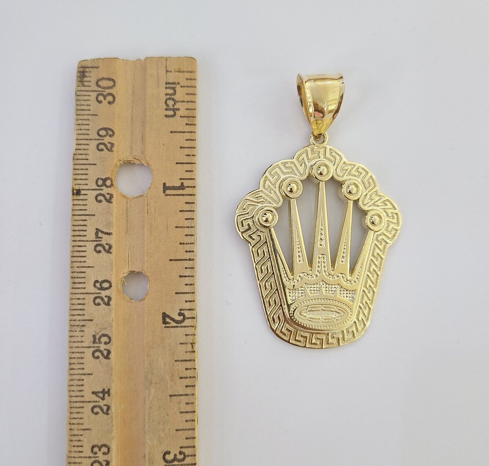 10K Real Yellow Gold Crown Charm Pendant Gold Royal Crown 2" Inch 10kt - Reva Jeweler