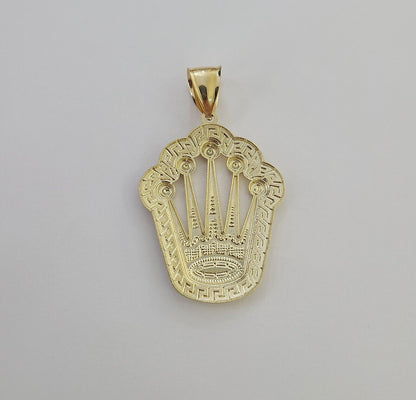 10K Real Yellow Gold Crown Charm Pendant Gold Royal Crown 2" Inch 10kt - Reva Jeweler