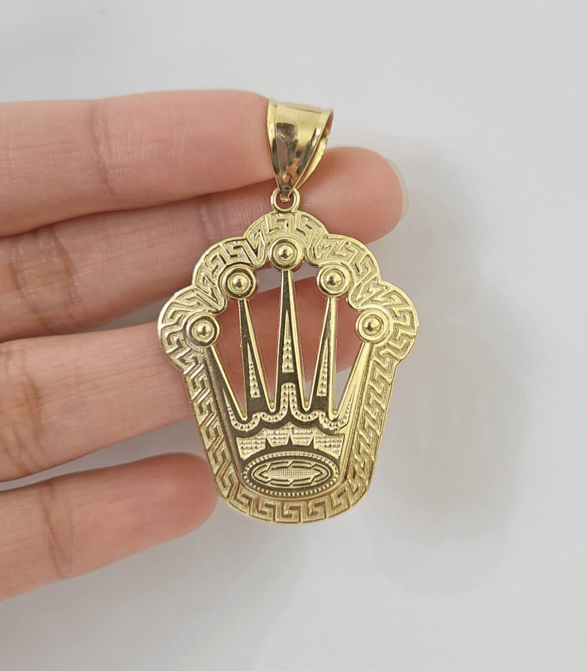 10K Real Yellow Gold Crown Charm Pendant Gold Royal Crown 2" Inch 10kt - Reva Jeweler