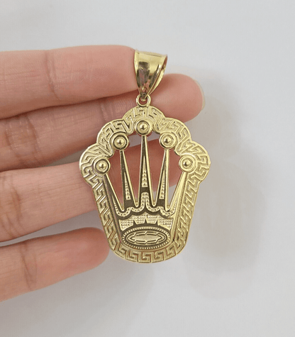 10K Real Yellow Gold Crown Charm Pendant Gold Royal Crown 2" Inch 10kt - Reva Jeweler