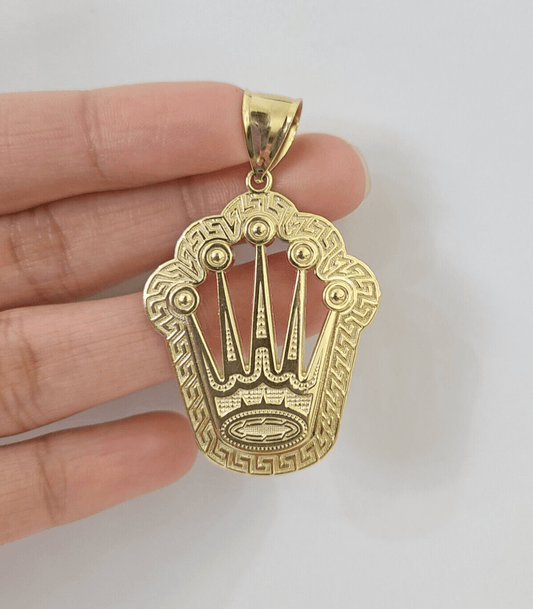10K Real Yellow Gold Crown Charm Pendant Gold Royal Crown 2" Inch 10kt - Reva Jeweler