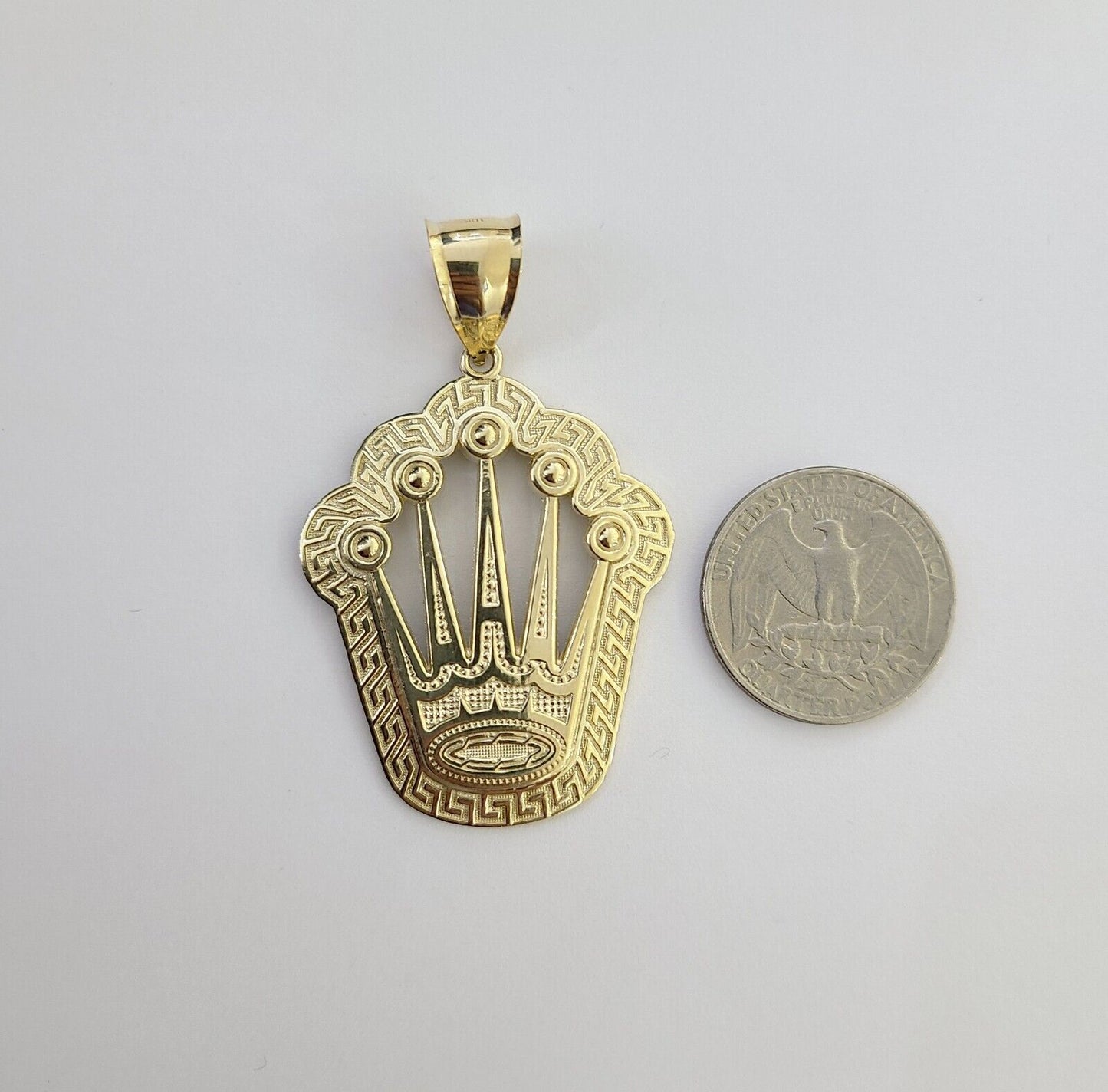 10K Real Yellow Gold Crown Charm Pendant Gold Royal Crown 2" Inch 10kt - Reva Jeweler