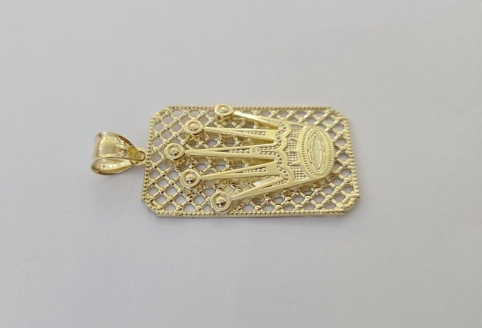 10K Real Yellow Gold Crown Charm Pendant Square Shaped Crown Gold 10kt - Reva Jeweler