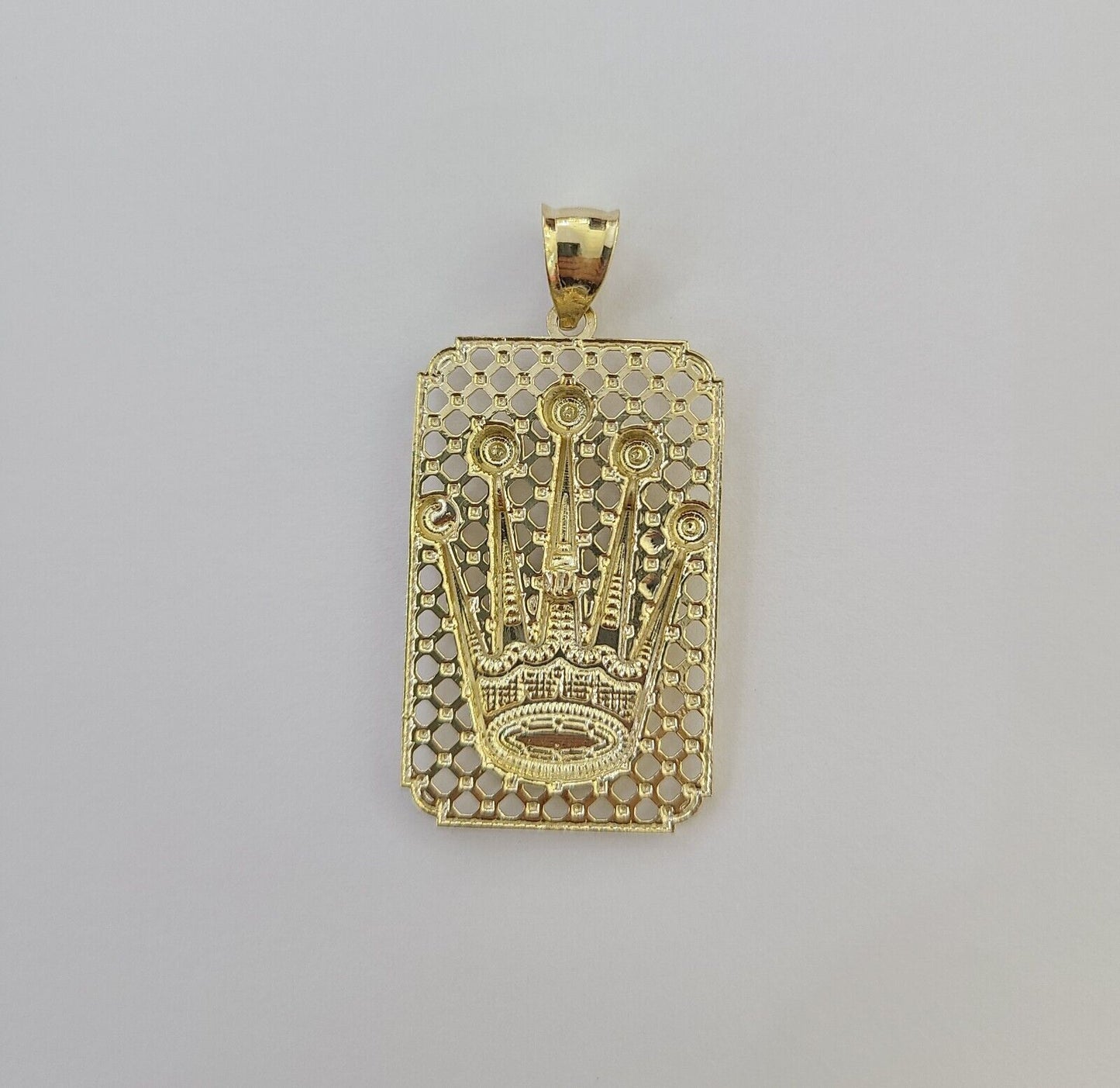 10K Real Yellow Gold Crown Charm Pendant Square Shaped Crown Gold 10kt - Reva Jeweler