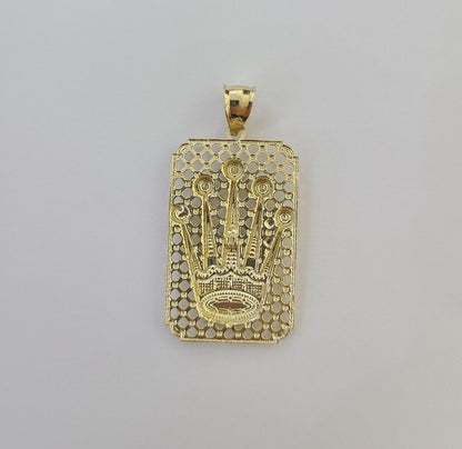 10K Real Yellow Gold Crown Charm Pendant Square Shaped Crown Gold 10kt - Reva Jeweler