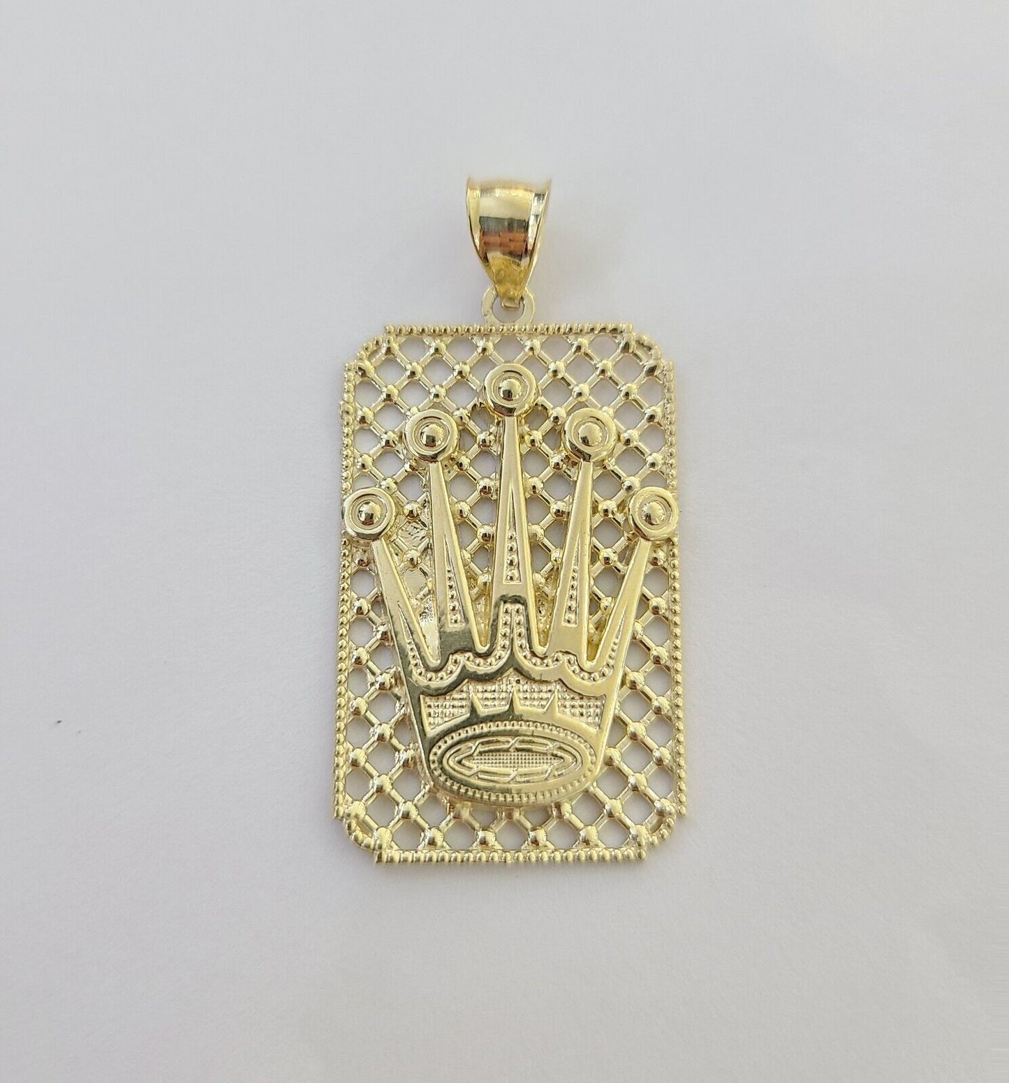 10K Real Yellow Gold Crown Charm Pendant Square Shaped Crown Gold 10kt - Reva Jeweler