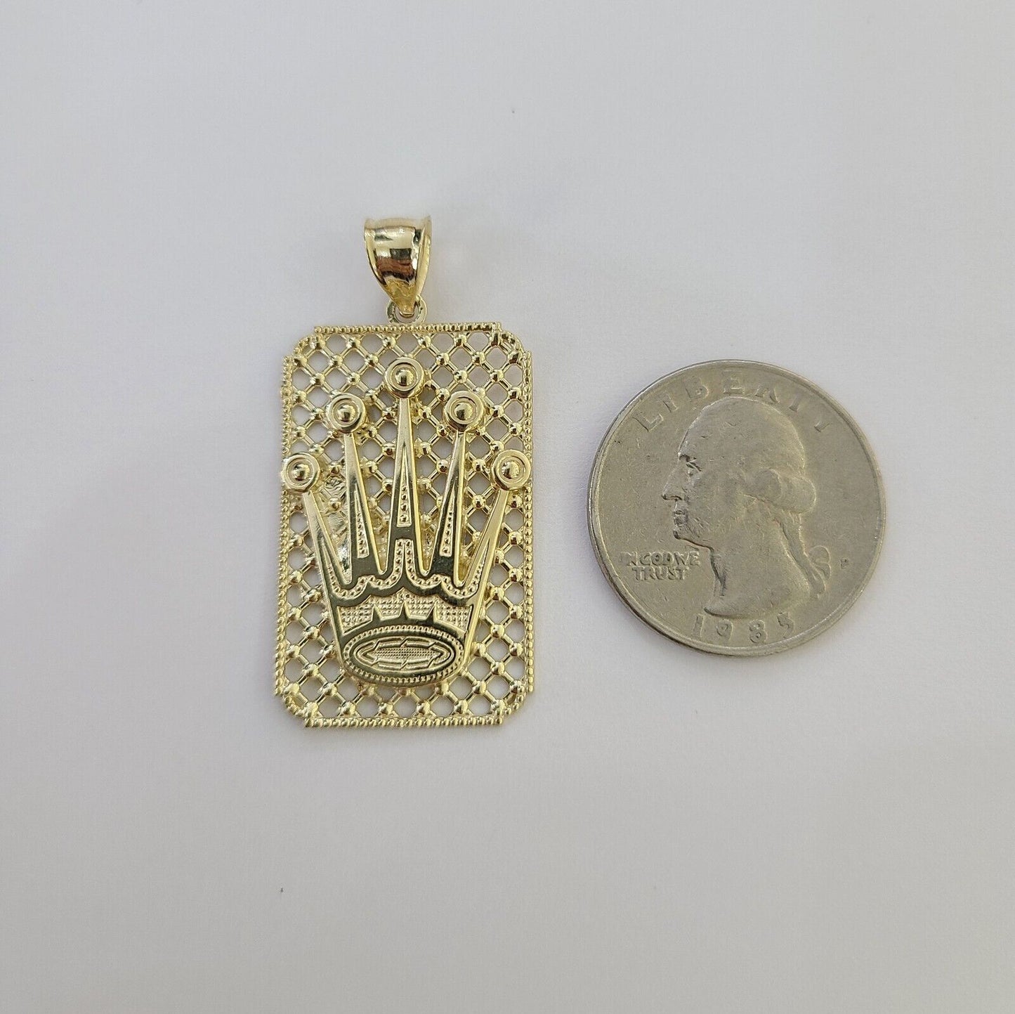 10K Real Yellow Gold Crown Charm Pendant Square Shaped Crown Gold 10kt - Reva Jeweler