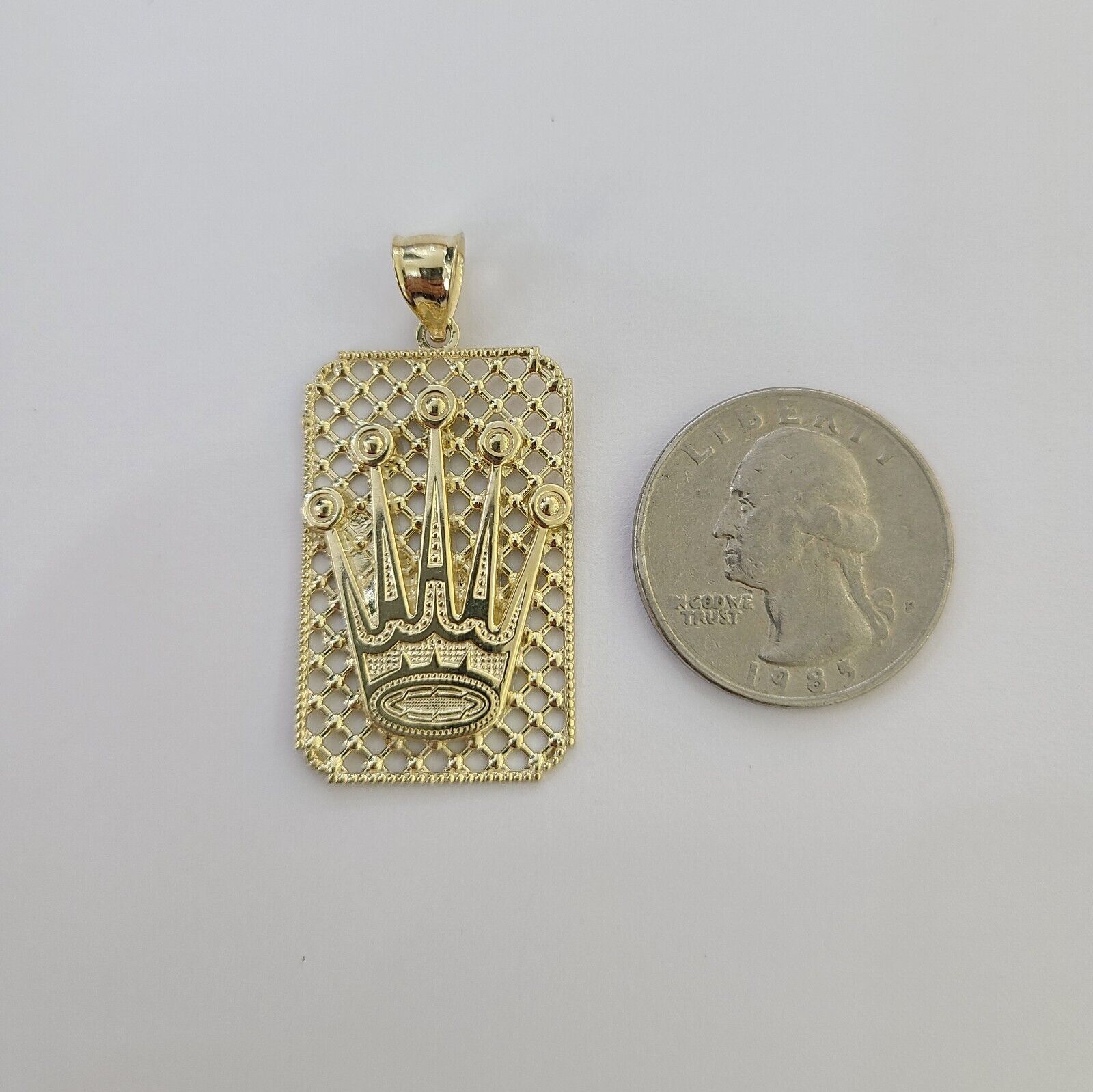 10K Real Yellow Gold Crown Charm Pendant Square Shaped Crown Gold 10kt - Reva Jeweler