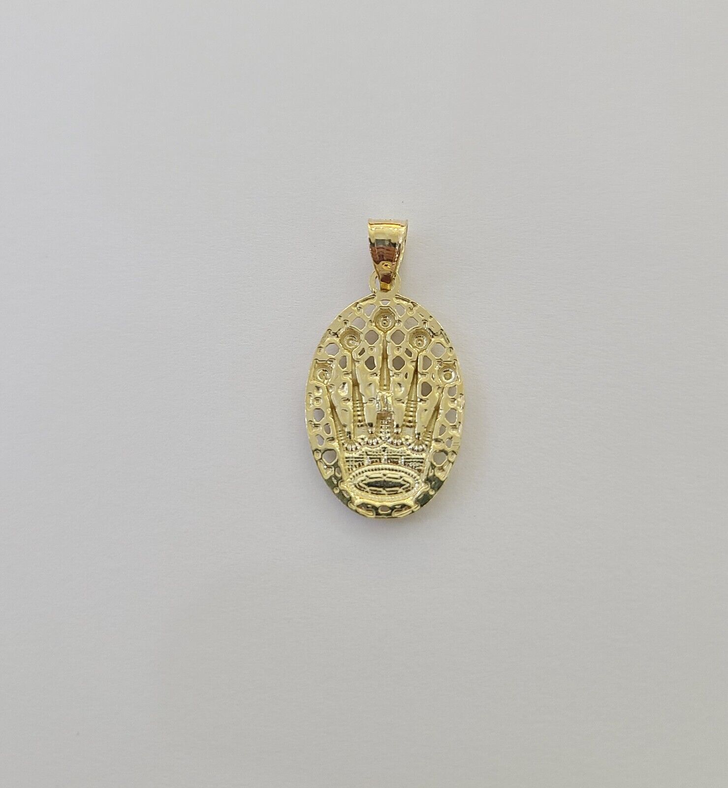 10K Real Yellow Gold Crown Circular Charm Pendant Gold 10kt - Reva Jeweler