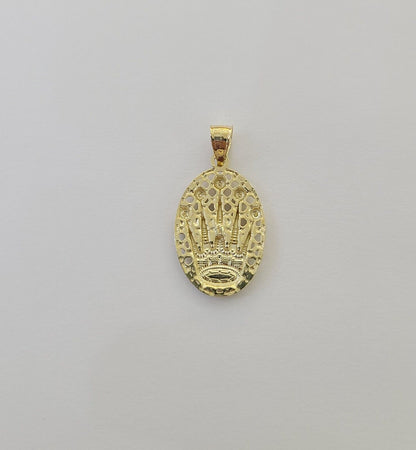10K Real Yellow Gold Crown Circular Charm Pendant Gold 10kt - Reva Jeweler