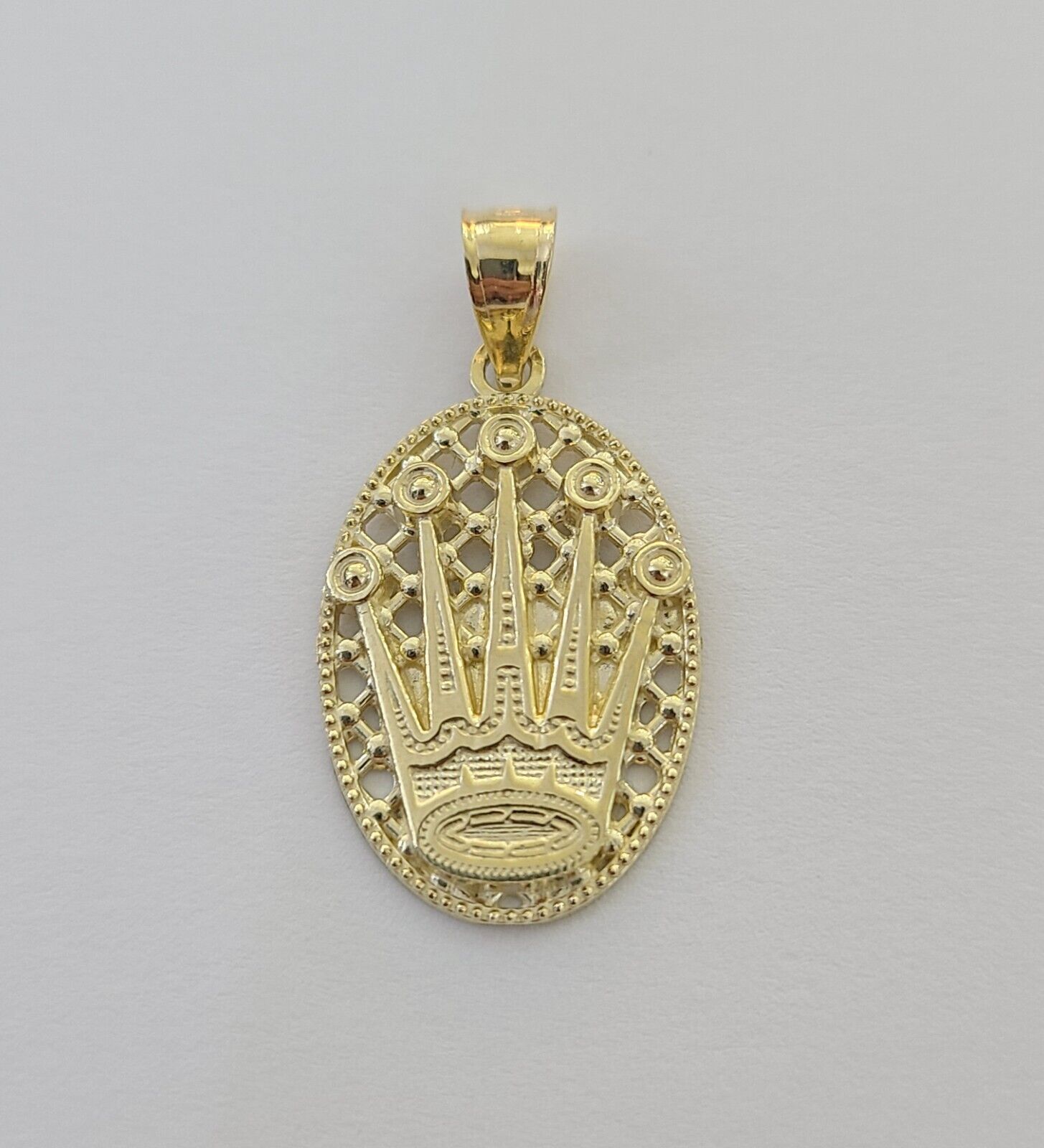 10K Real Yellow Gold Crown Circular Charm Pendant Gold 10kt - Reva Jeweler
