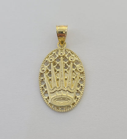10K Real Yellow Gold Crown Circular Charm Pendant Gold 10kt - Reva Jeweler