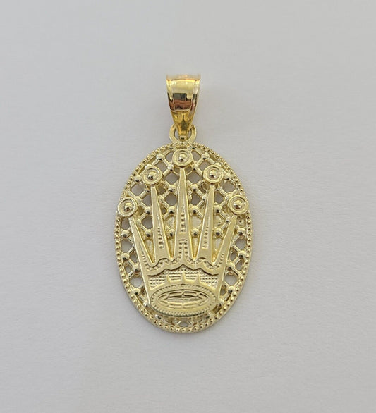 10K Real Yellow Gold Crown Circular Charm Pendant Gold 10kt - Reva Jeweler
