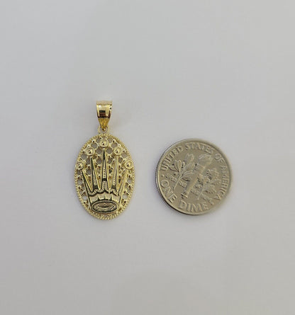 10K Real Yellow Gold Crown Circular Charm Pendant Gold 10kt - Reva Jeweler