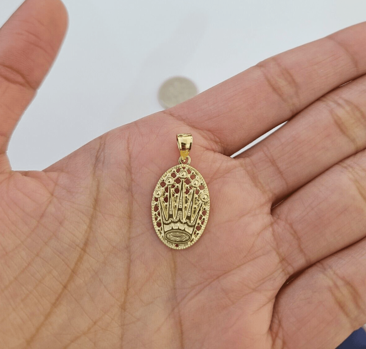 10K Real Yellow Gold Crown Circular Charm Pendant Gold 10kt - Reva Jeweler