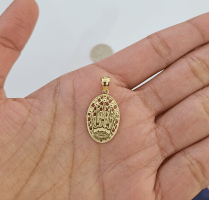 10K Real Yellow Gold Crown Circular Charm Pendant Gold 10kt - Reva Jeweler