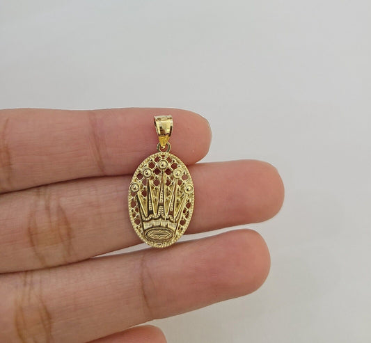 10K Real Yellow Gold Crown Circular Charm Pendant Gold 10kt - Reva Jeweler