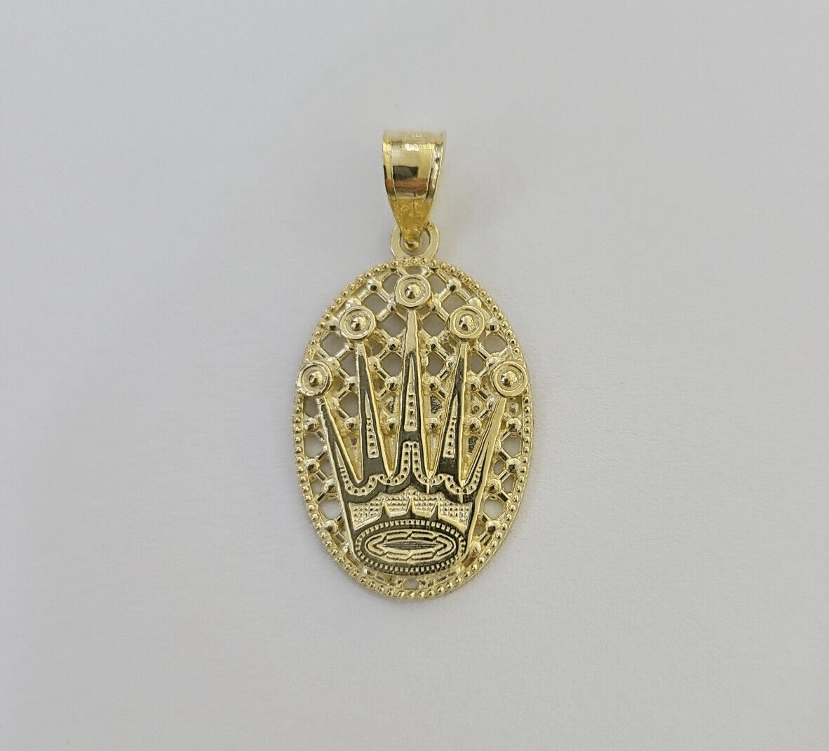 10K Real Yellow Gold Crown Circular Charm Pendant Gold 10kt - Reva Jeweler