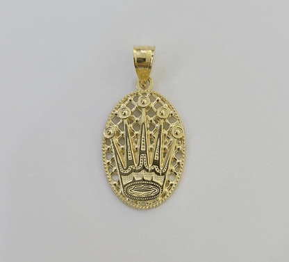 10K Real Yellow Gold Crown Circular Charm Pendant Gold 10kt - Reva Jeweler