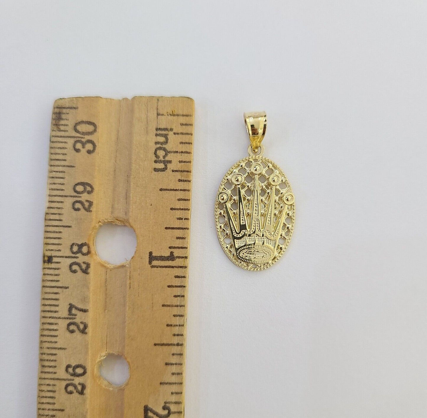 10K Real Yellow Gold Crown Circular Charm Pendant Gold 10kt - Reva Jeweler