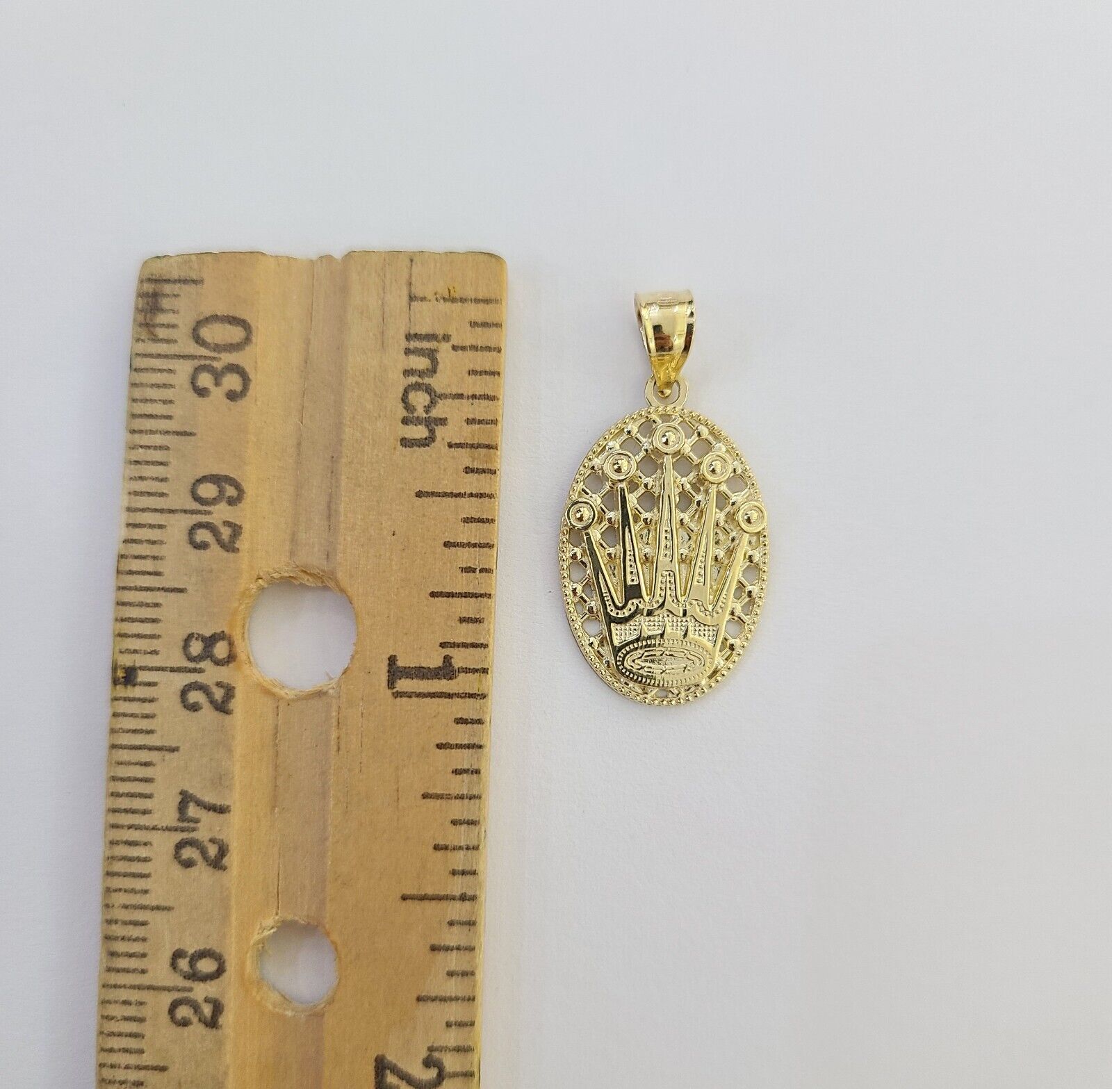 10K Real Yellow Gold Crown Circular Charm Pendant Gold 10kt - Reva Jeweler