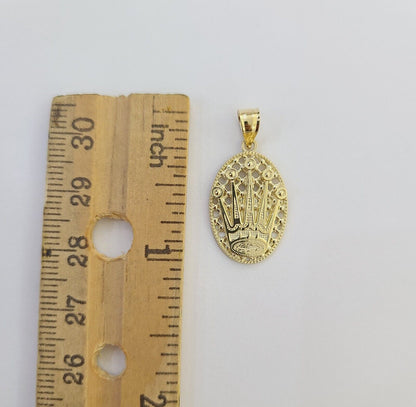 10K Real Yellow Gold Crown Circular Charm Pendant Gold 10kt - Reva Jeweler