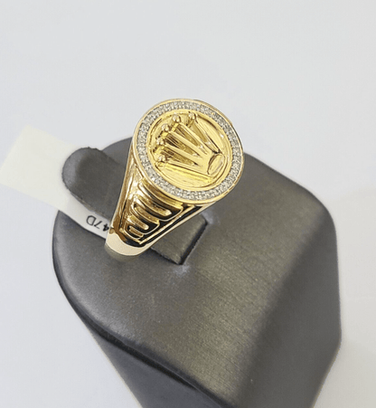 10k Real yellow Gold Diamond Crown Ring men casual Circular ring - Reva Jeweler
