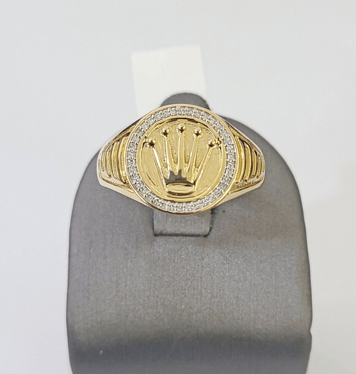 10k Real yellow Gold Diamond Crown Ring men casual Circular ring - Reva Jeweler