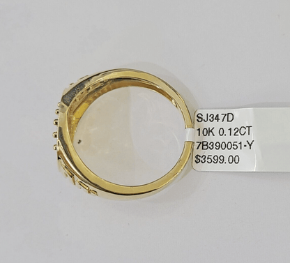 10k Real yellow Gold Diamond Crown Ring men casual Circular ring - Reva Jeweler