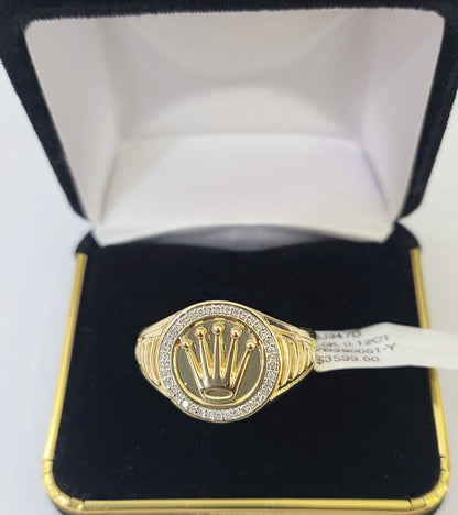 10k Real yellow Gold Diamond Crown Ring men casual Circular ring - Reva Jeweler