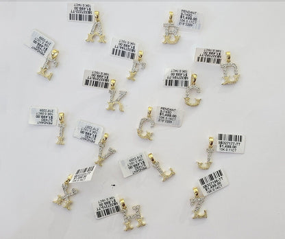 10k Real Yellow Gold Genuine Diamond Initial A - Z Alphabet Charm Letters Pendent - Reva Jeweler