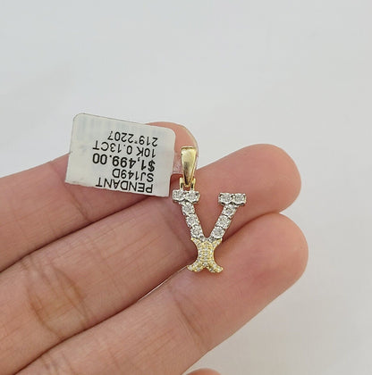 10k Real Yellow Gold Genuine Diamond Initial A - Z Alphabet Charm Letters Pendent - Reva Jeweler