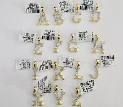 10k Real Yellow Gold Genuine Diamond Initial A - Z Alphabet Charm Letters Pendent - Reva Jeweler
